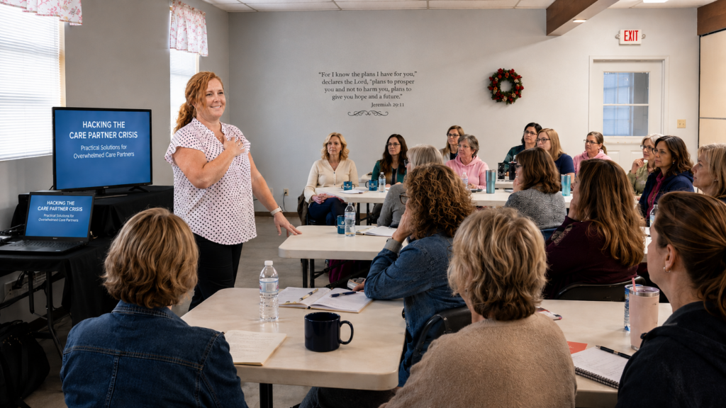 Shelley Pillado presenting to a group about aging parents